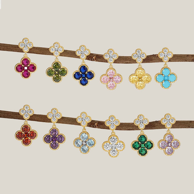 Double Floral Birthstone Dangle Studs