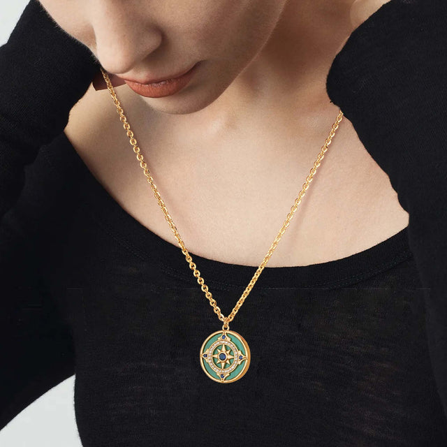 Malachite Compass Pendant Necklace