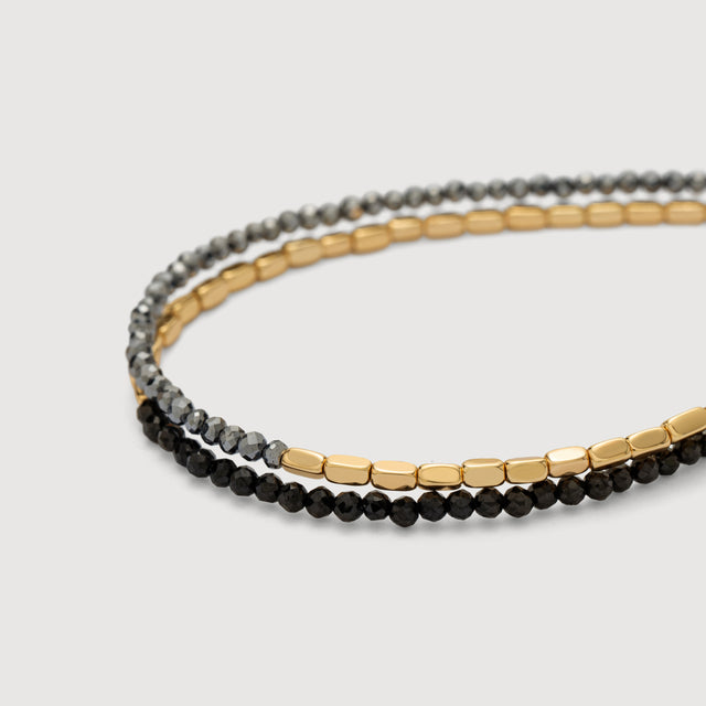 Black Onyx Square Chain Double-Layer Bracelet