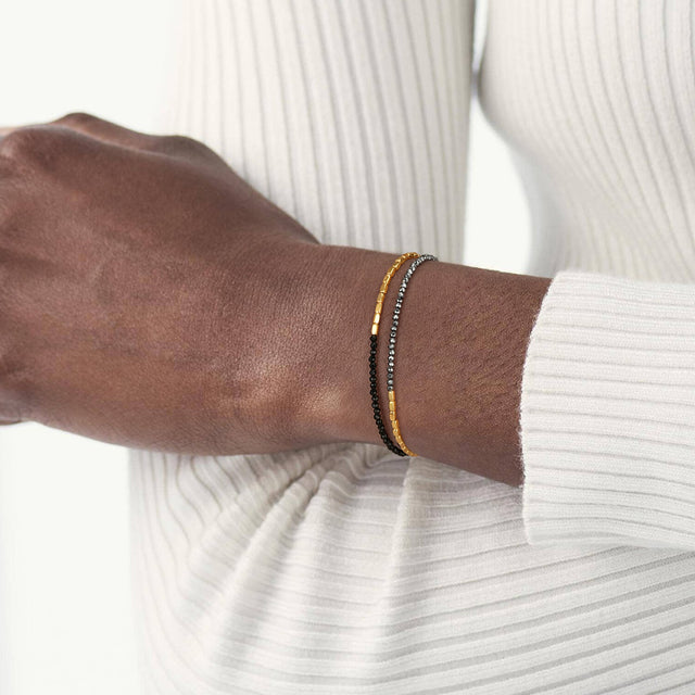 Black Onyx Square Chain Double-Layer Bracelet