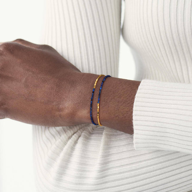 Black Onyx Square Chain Double-Layer Bracelet