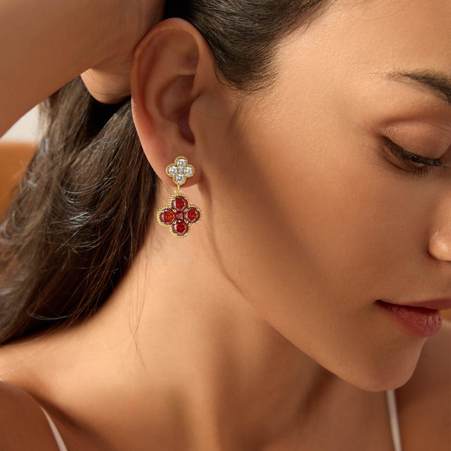 Double Floral Birthstone Dangle Studs