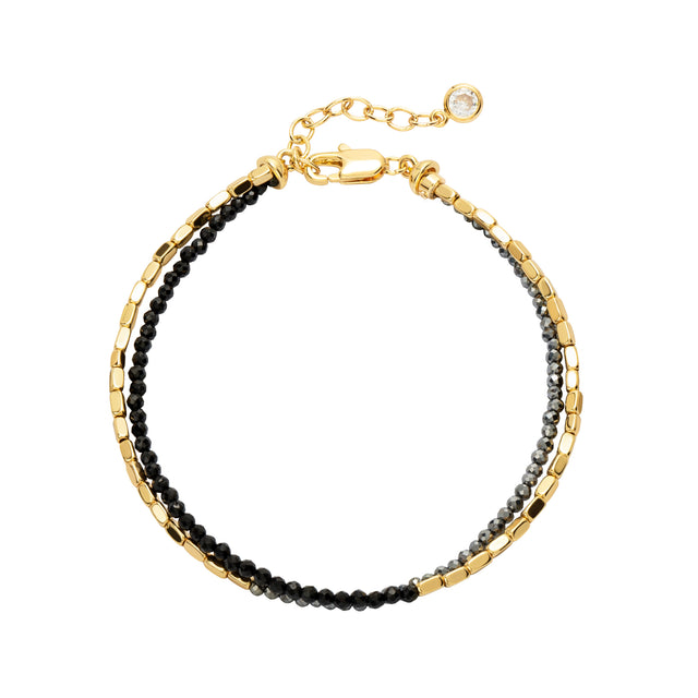 Black Onyx Square Chain Double-Layer Bracelet