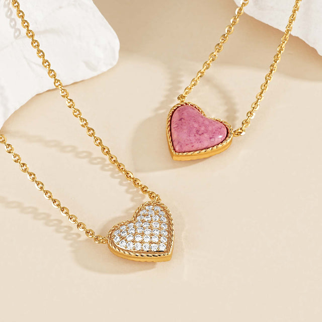 Natural Stone Heart Pendant Necklace