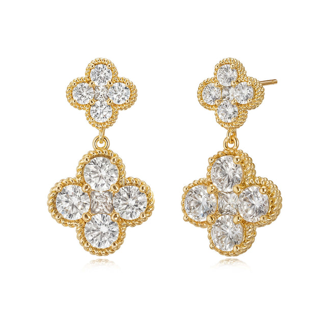 Double Floral Birthstone Dangle Studs