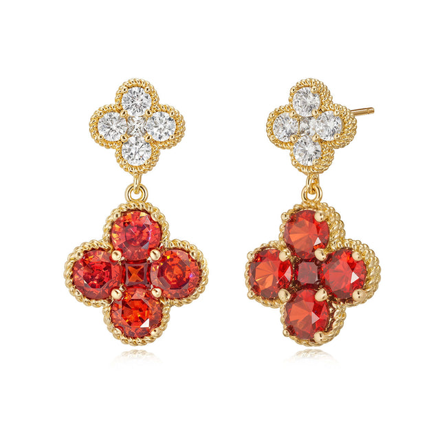 Double Floral Birthstone Dangle Studs
