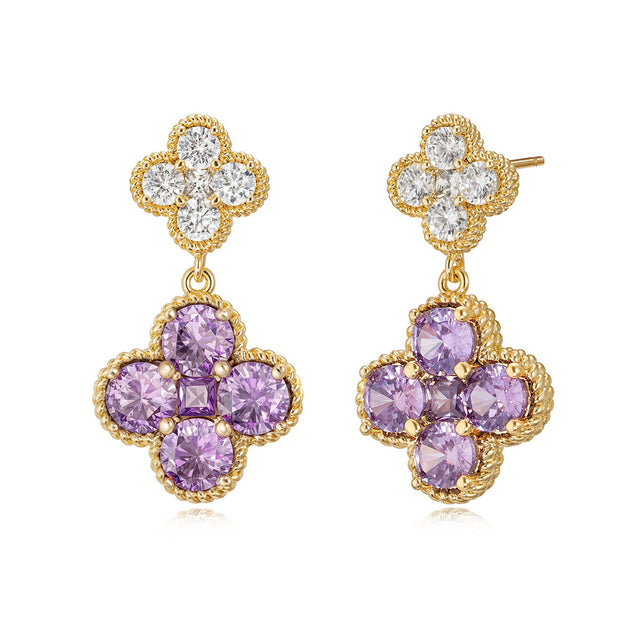 Double Floral Birthstone Dangle Studs