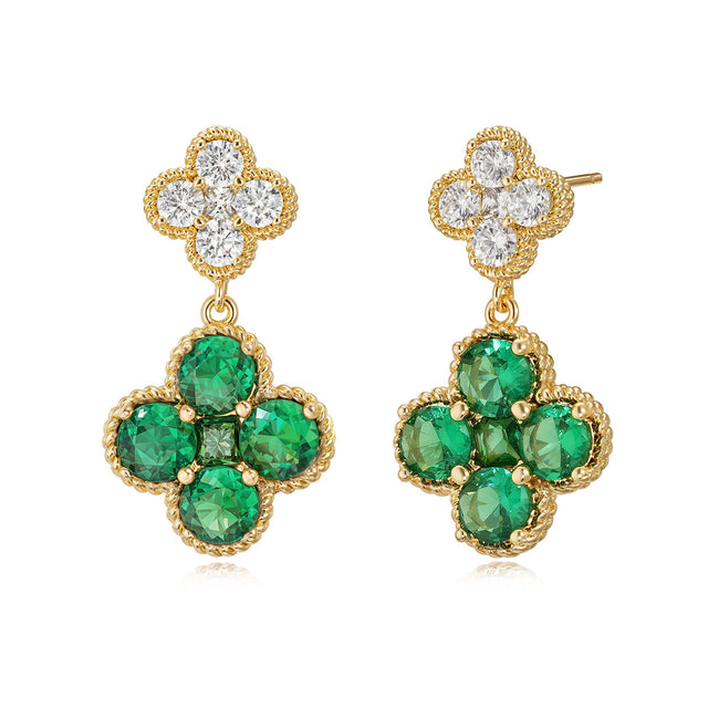 Double Floral Birthstone Dangle Studs