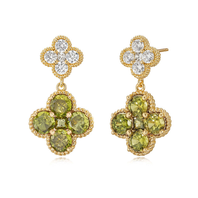 Double Floral Birthstone Dangle Studs