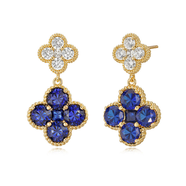 Double Floral Birthstone Dangle Studs