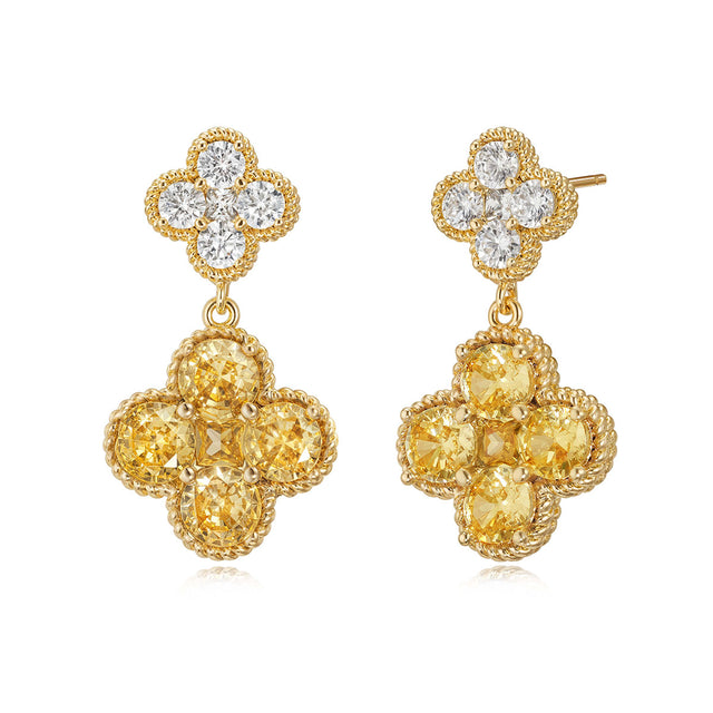 Double Floral Birthstone Dangle Studs