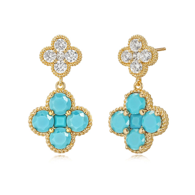 Double Floral Birthstone Dangle Studs