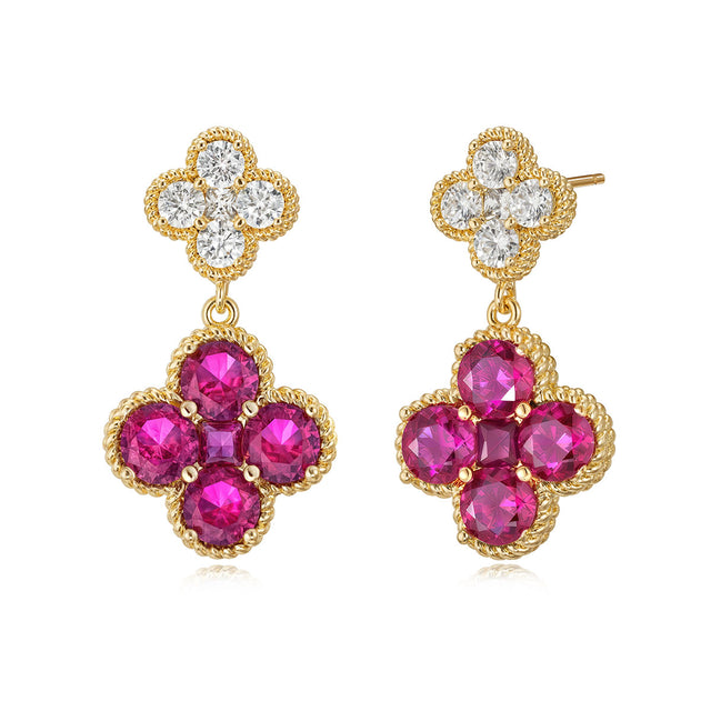Double Floral Birthstone Dangle Studs