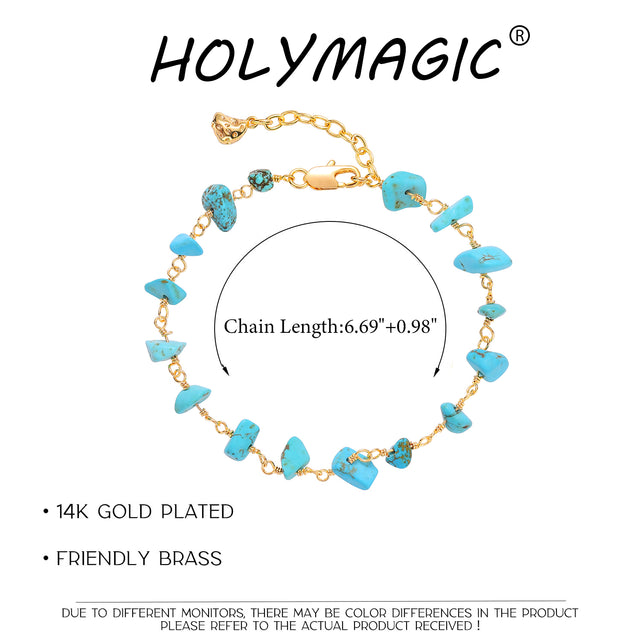 HOLYMAGIC Gold Beaded Bracelets,14k Gold Plated Handmade Cute Satellite Diamond Cut Oval and Round Beads Rope Chain Dainty Bracelet for Women