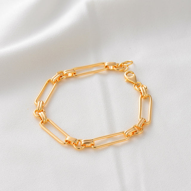 HOLYMAGIC Gold Beaded Bracelets,14k Gold Plated Handmade Cute Satellite Diamond Cut Oval and Round Beads Rope Chain Dainty Bracelet for Women