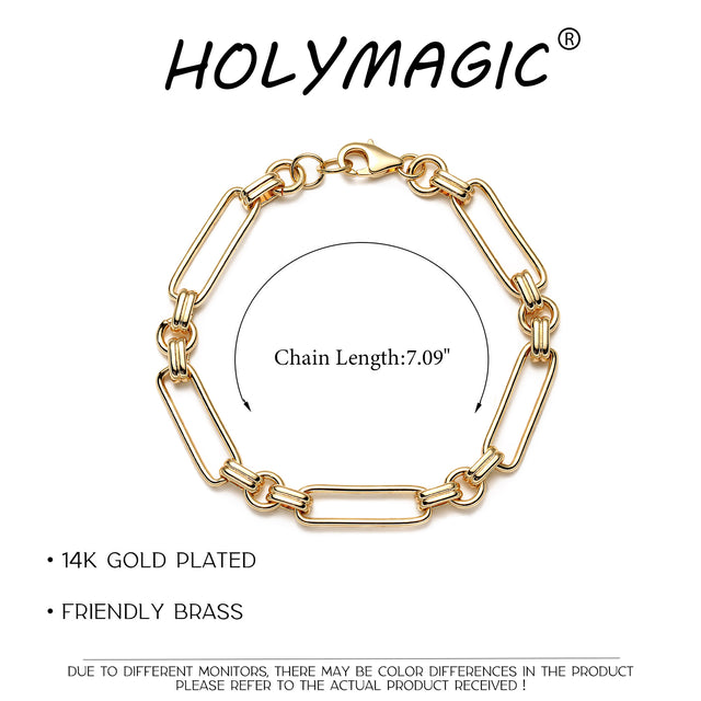 HOLYMAGIC Gold Beaded Bracelets,14k Gold Plated Handmade Cute Satellite Diamond Cut Oval and Round Beads Rope Chain Dainty Bracelet for Women