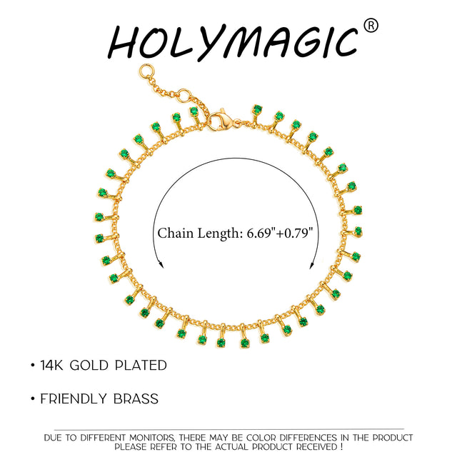 HOLYMAGIC Gold Beaded Bracelets,14k Gold Plated Handmade Cute Satellite Diamond Cut Oval and Round Beads Rope Chain Dainty Bracelet for Women