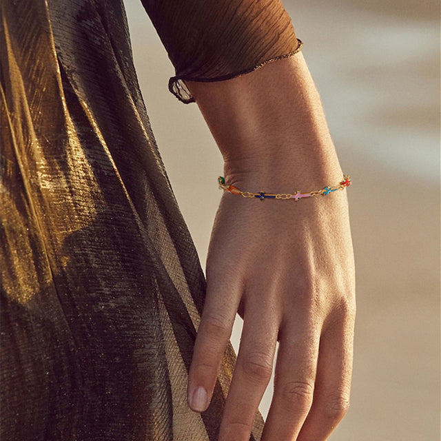 HOLYMAGIC Gold Beaded Bracelets,14k Gold Plated Handmade Cute Satellite Diamond Cut Oval and Round Beads Rope Chain Dainty Bracelet for Women
