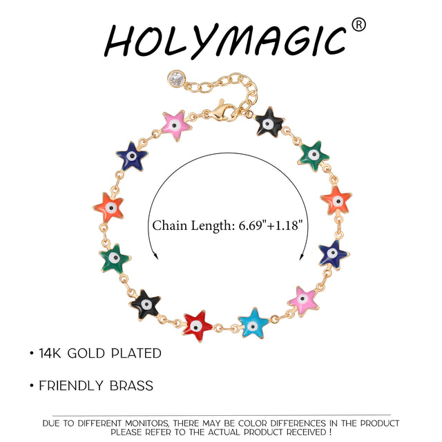 HOLYMAGIC Gold Beaded Bracelets,14k Gold Plated Handmade Cute Satellite Diamond Cut Oval and Round Beads Rope Chain Dainty Bracelet for Women