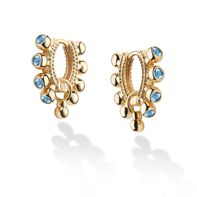 Boho blue gem beads hoop earrings in gold for women by Fettero®, chic everyday wear jewelry and thoughtful gift