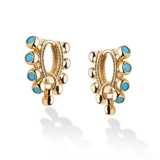 Boho turquoise beads hoop earrings in gold for women by Fettero®, chic everyday wear jewelry and thoughtful gift