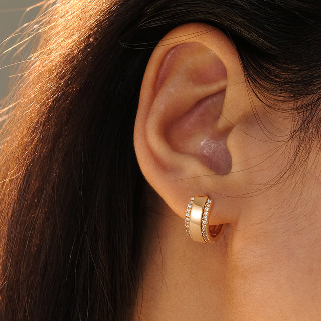 HolyMagic Women Huggie Hoop Earrings Gold Ear Stud Cuff 14k Gold Filled Small Boho Beach Simple Delicate Handmade Hypoallergenic Jewelry Gift