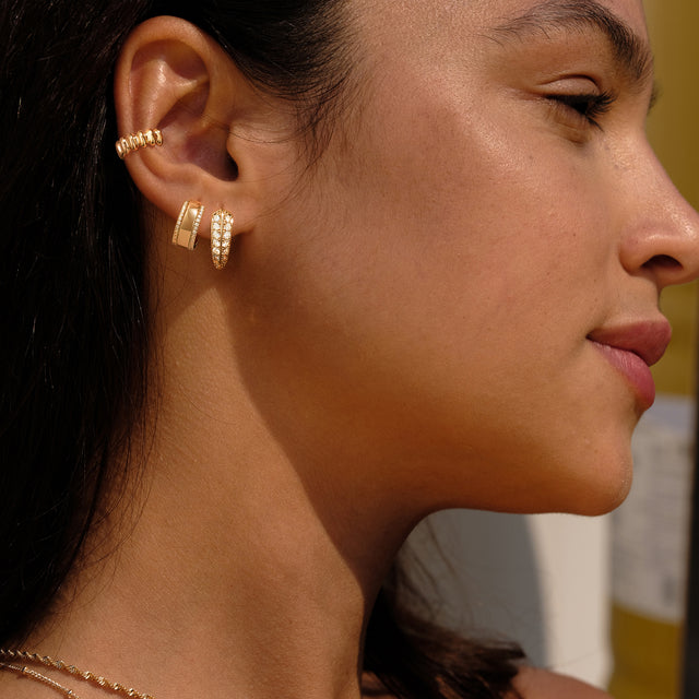 HolyMagic Women Huggie Hoop Earrings Gold Ear Stud Cuff 14k Gold Filled Small Boho Beach Simple Delicate Handmade Hypoallergenic Jewelry Gift