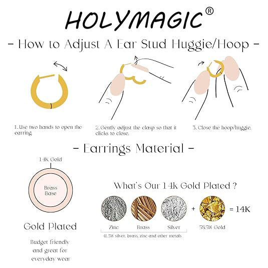 HolyMagic Women Huggie Hoop Earrings Gold Ear Stud Cuff 14k Gold Filled Small Boho Beach Simple Delicate Handmade Hypoallergenic Jewelry Gift