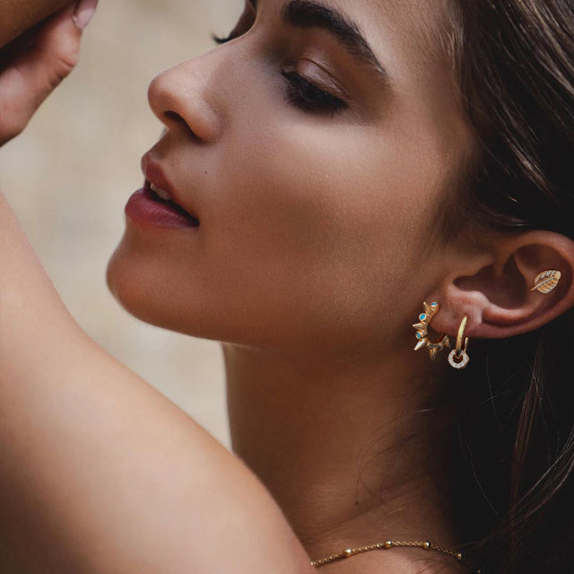 HolyMagic Women Huggie Hoop Earrings Gold Ear Stud Cuff 14k Gold Filled Small Boho Beach Simple Delicate Handmade Hypoallergenic Jewelry Gift