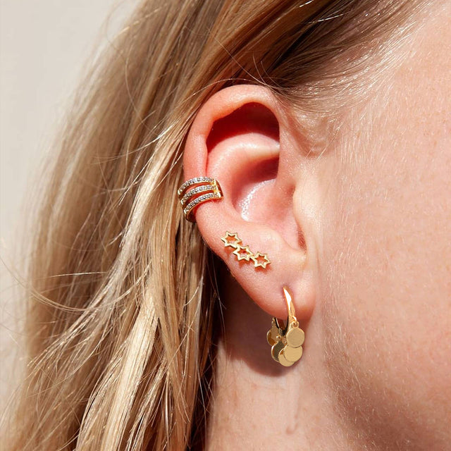 HolyMagic Women Huggie Hoop Earrings Gold Ear Stud Cuff 14k Gold Filled Small Boho Beach Simple Delicate Handmade Hypoallergenic Jewelry Gift