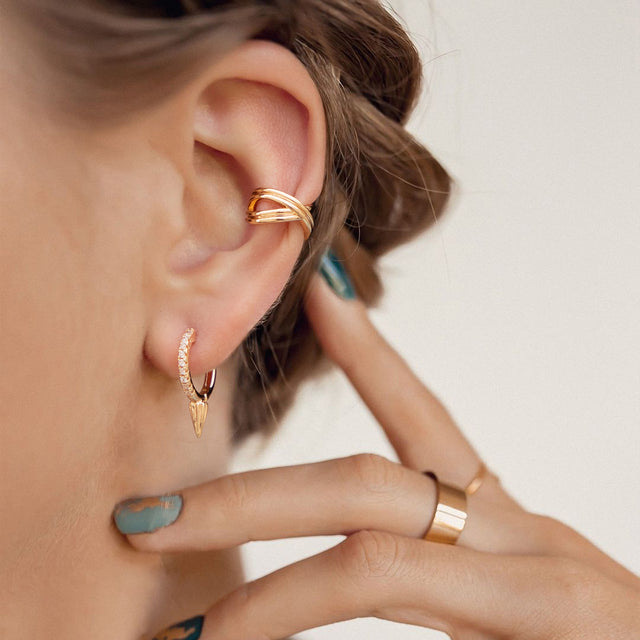 HolyMagic Women Huggie Hoop Earrings Gold Ear Stud Cuff 14k Gold Filled Small Boho Beach Simple Delicate Handmade Hypoallergenic Jewelry Gift