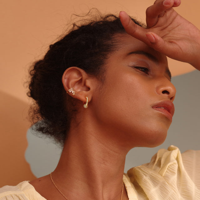 HolyMagic Women Huggie Hoop Earrings Gold Ear Stud Cuff 14k Gold Filled Small Boho Beach Simple Delicate Handmade Hypoallergenic Jewelry Gift