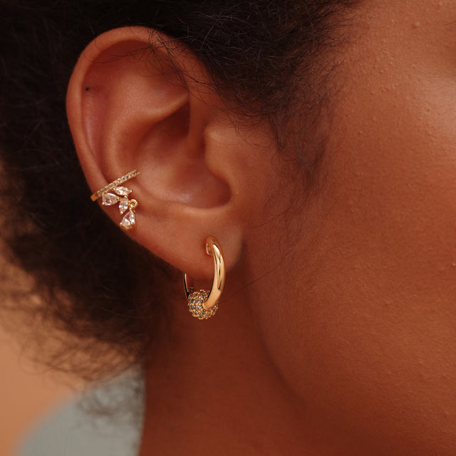 HolyMagic Women Huggie Hoop Earrings Gold Ear Stud Cuff 14k Gold Filled Small Boho Beach Simple Delicate Handmade Hypoallergenic Jewelry Gift