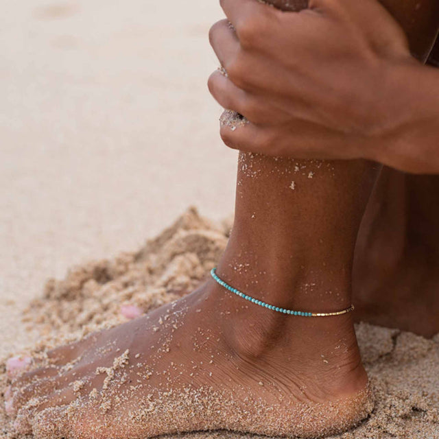 Gold Handmade Gemstone Beaded Anklet