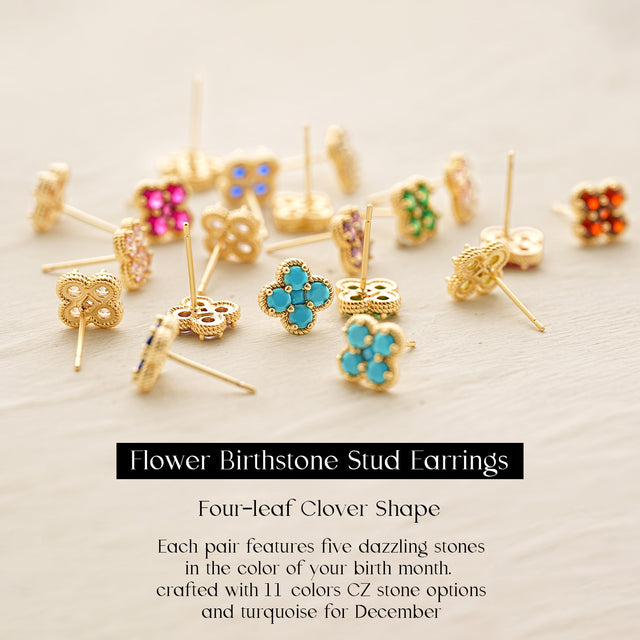 Floral Birthstone Stud Earrings