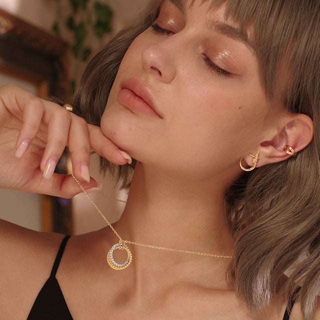 HOLYMAGIC Pendant Necklace Gold Choker Layered Coin Open Karma Circle Full New Crescent Moon 14K Gold Plated Dainty Simple Moon Phase Jewelry for Women /Men Gift