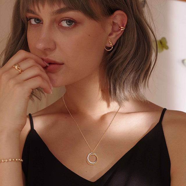 HOLYMAGIC Pendant Necklace Gold Choker Layered Coin Open Karma Circle Full New Crescent Moon 14K Gold Plated Dainty Simple Moon Phase Jewelry for Women /Men Gift