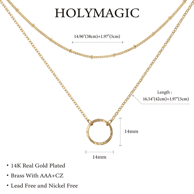 HOLYMAGIC Pendant Necklace Gold Choker Layered Coin Open Karma Circle Full New Crescent Moon 14K Gold Plated Dainty Simple Moon Phase Jewelry for Women /Men Gift