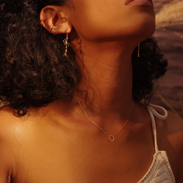 HOLYMAGIC Pendant Necklace Gold Choker Layered Coin Open Karma Circle Full New Crescent Moon 14K Gold Plated Dainty Simple Moon Phase Jewelry for Women /Men Gift