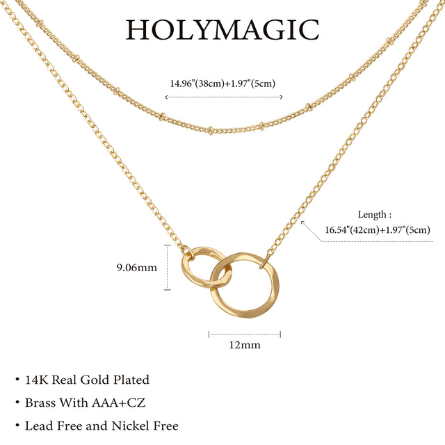 HOLYMAGIC Pendant Necklace Gold Choker Layered Coin Open Karma Circle Full New Crescent Moon 14K Gold Plated Dainty Simple Moon Phase Jewelry for Women /Men Gift