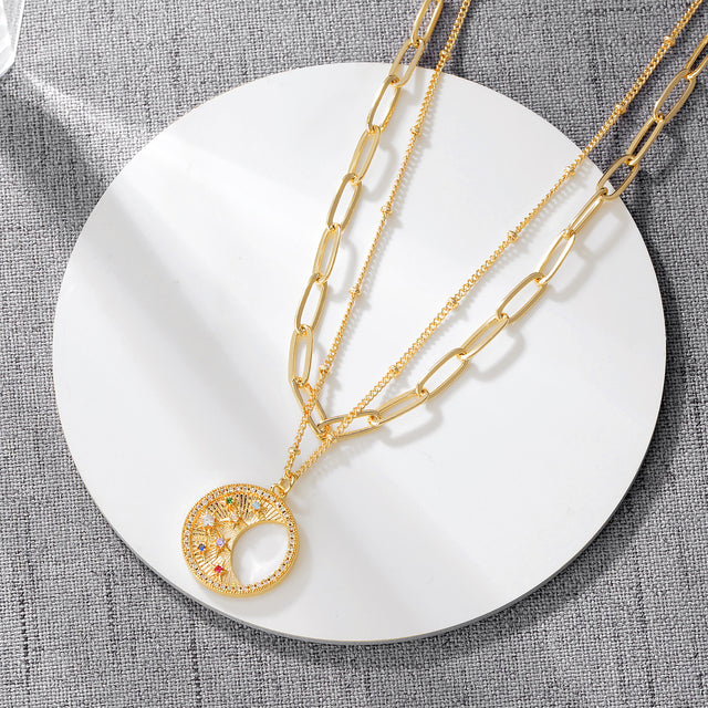 HOLYMAGIC Pendant Necklace Gold Choker Layered Coin Open Karma Circle Full New Crescent Moon 14K Gold Plated Dainty Simple Moon Phase Jewelry for Women /Men Gift