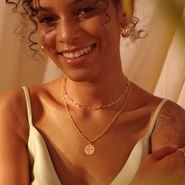 HOLYMAGIC Pendant Necklace Gold Choker Layered Coin Open Karma Circle Full New Crescent Moon 14K Gold Plated Dainty Simple Moon Phase Jewelry for Women /Men Gift