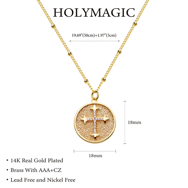 HOLYMAGIC Pendant Necklace Gold Choker Layered Coin Open Karma Circle Full New Crescent Moon 14K Gold Plated Dainty Simple Moon Phase Jewelry for Women /Men Gift