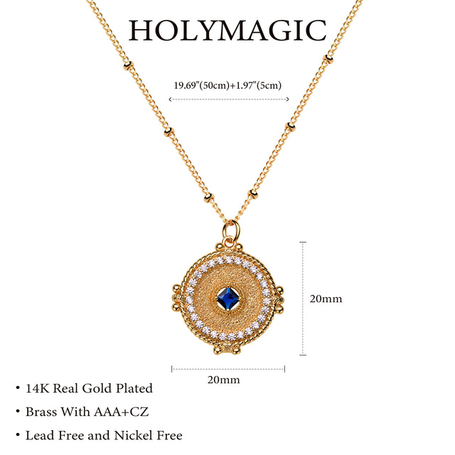 HOLYMAGIC Pendant Necklace Gold Choker Layered Coin Open Karma Circle Full New Crescent Moon 14K Gold Plated Dainty Simple Moon Phase Jewelry for Women /Men Gift