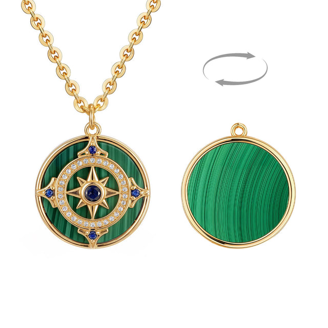 Malachite Compass Pendant Necklace