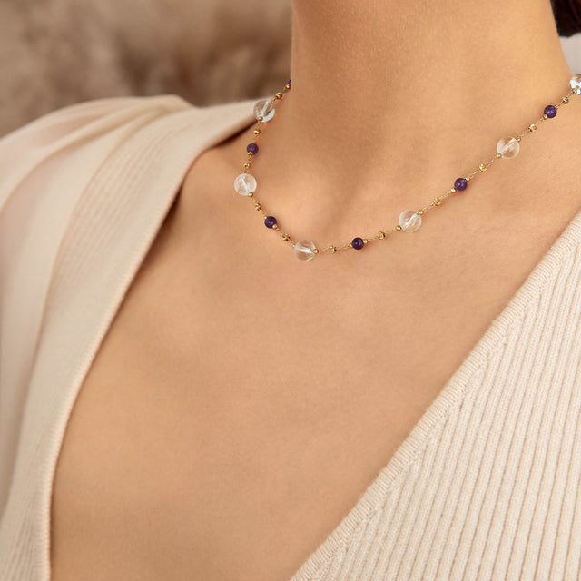 Amethyst Crystal Beaded Choker Necklace