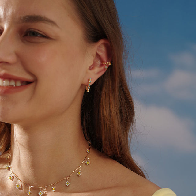 Fettero® boho beads hoop earrings styled on model, gold earrings for women perfect for everyday wear and gifting