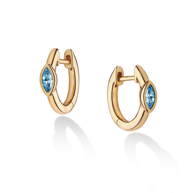 Boho blue tiny hoop earrings in gold for women by Fettero®, lightweight everyday wear earrings and gift idea