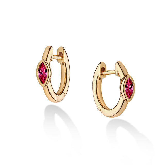 Boho red tiny hoop earrings in gold for women by Fettero®, lightweight everyday wear earrings and gift idea