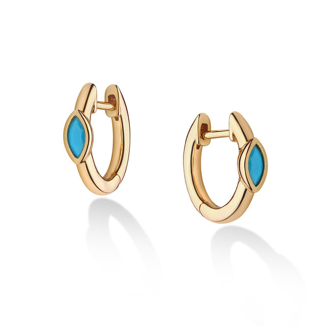 Boho turquoise tiny hoop earrings in gold for women by Fettero®, lightweight everyday wear earrings and gift idea